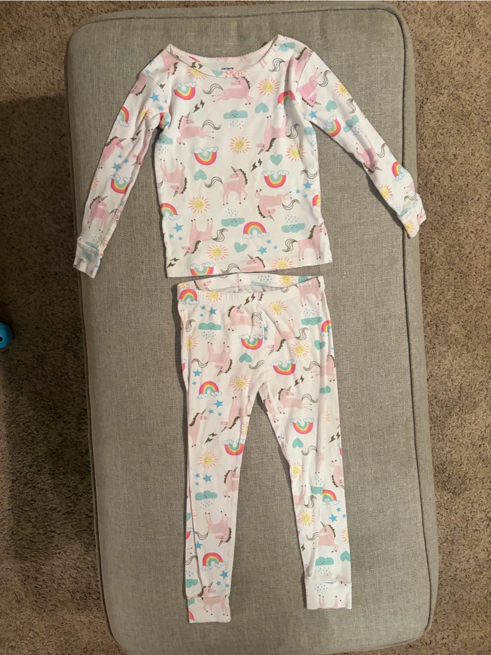 Carter's Unicorn & Rainbow Pajama Set - White with Pink Accents